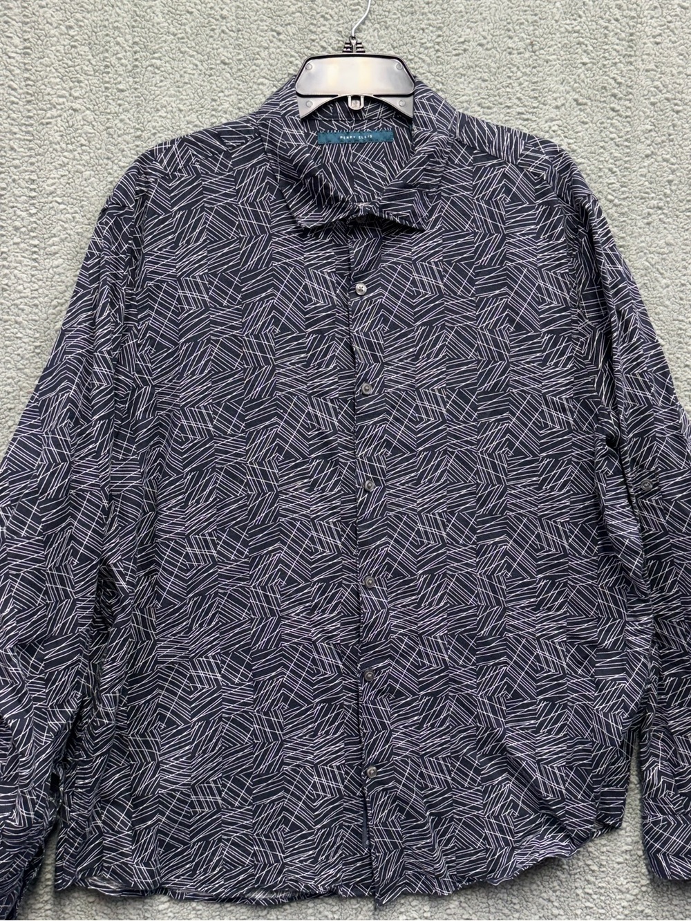 Perry Ellis Navy Shirt with White Linear Print